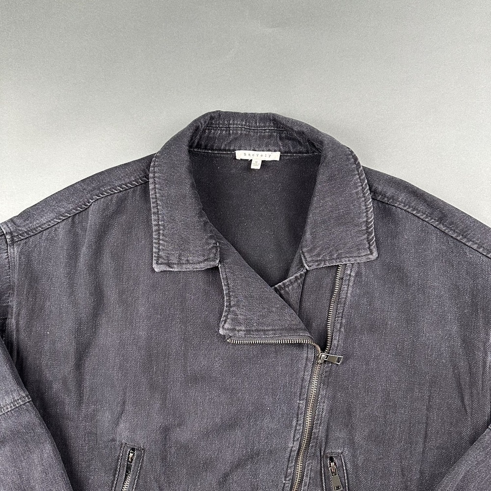Baevely Böhme Women's Black Denim Light Wash Size Medium Collared Jacket - Picture 3 of 12